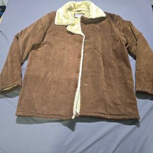 Vintage Leather Suede Jacket Mens 3XL Brown Lined Faux Fur Coat